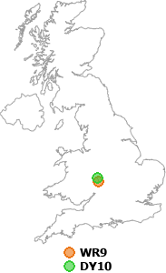 map showing distance between WR9 and DY10