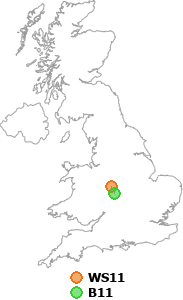 map showing distance between WS11 and B11