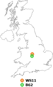 map showing distance between WS11 and B62
