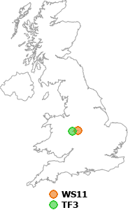 map showing distance between WS11 and TF3
