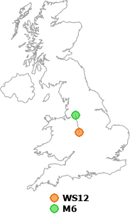map showing distance between WS12 and M6