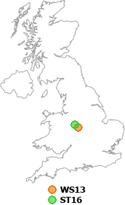 map showing distance between WS13 and ST16