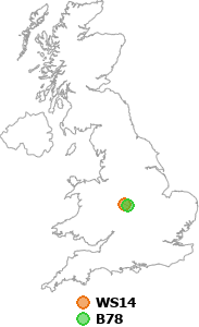 map showing distance between WS14 and B78