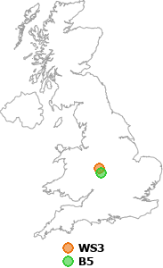 map showing distance between WS3 and B5