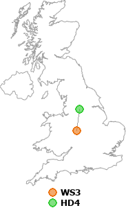 map showing distance between WS3 and HD4