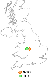 map showing distance between WS3 and TF4