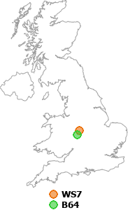 map showing distance between WS7 and B64