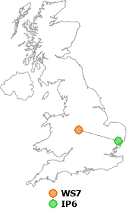map showing distance between WS7 and IP6
