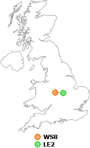 map showing distance between WS8 and LE2