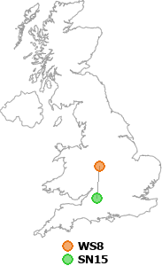 map showing distance between WS8 and SN15