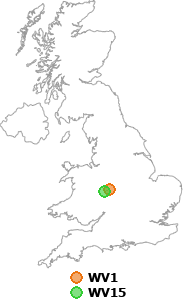 map showing distance between WV1 and WV15