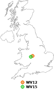 map showing distance between WV12 and WV15