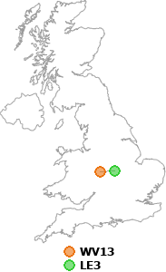 map showing distance between WV13 and LE3
