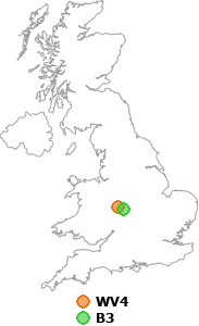 map showing distance between WV4 and B3