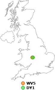 map showing distance between WV5 and DY1