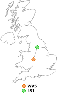 map showing distance between WV5 and LS1