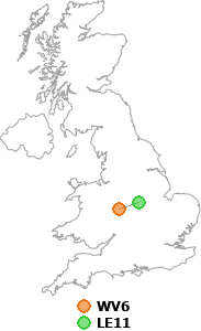 map showing distance between WV6 and LE11