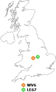 map showing distance between WV6 and LE67