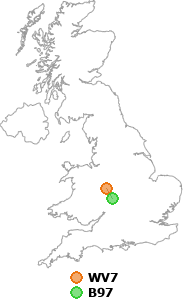 map showing distance between WV7 and B97