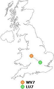 map showing distance between WV7 and LU7