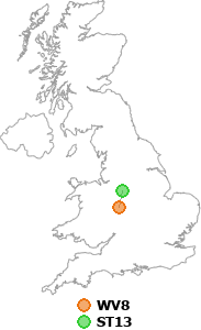 map showing distance between WV8 and ST13