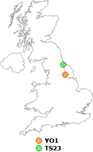 map showing distance between YO1 and TS23