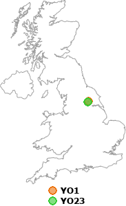 map showing distance between YO1 and YO23