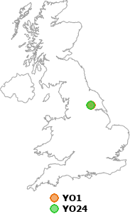 map showing distance between YO1 and YO24