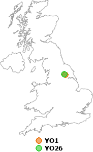 map showing distance between YO1 and YO26