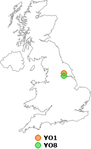 map showing distance between YO1 and YO8