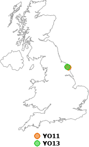 map showing distance between YO11 and YO13