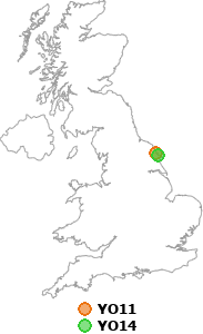 map showing distance between YO11 and YO14