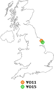 map showing distance between YO11 and YO15