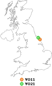 map showing distance between YO11 and YO21