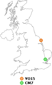 map showing distance between YO15 and CM7