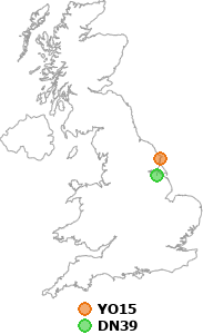 map showing distance between YO15 and DN39