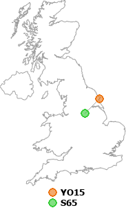 map showing distance between YO15 and S65