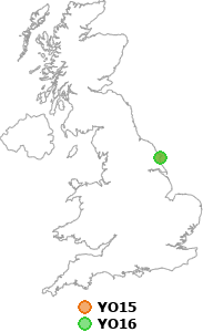 map showing distance between YO15 and YO16
