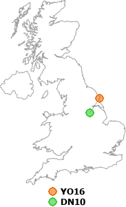 map showing distance between YO16 and DN10