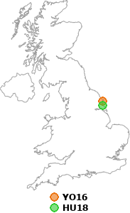 map showing distance between YO16 and HU18