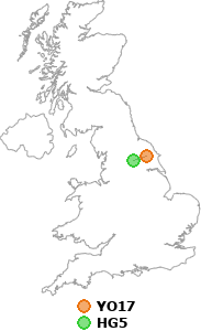 map showing distance between YO17 and HG5