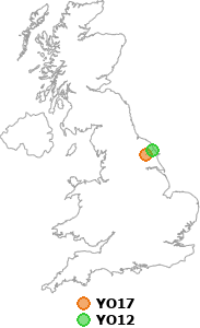 map showing distance between YO17 and YO12