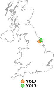 map showing distance between YO17 and YO13