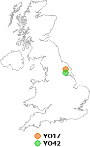 map showing distance between YO17 and YO42