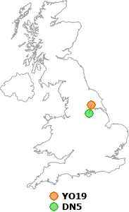 map showing distance between YO19 and DN5