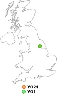 map showing distance between YO24 and YO1