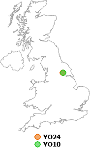 map showing distance between YO24 and YO10