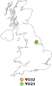 map showing distance between YO32 and YO23