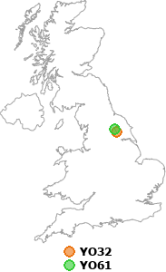 map showing distance between YO32 and YO61
