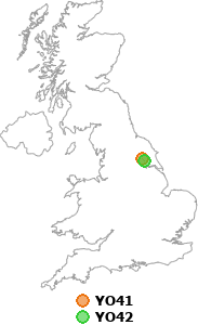 map showing distance between YO41 and YO42